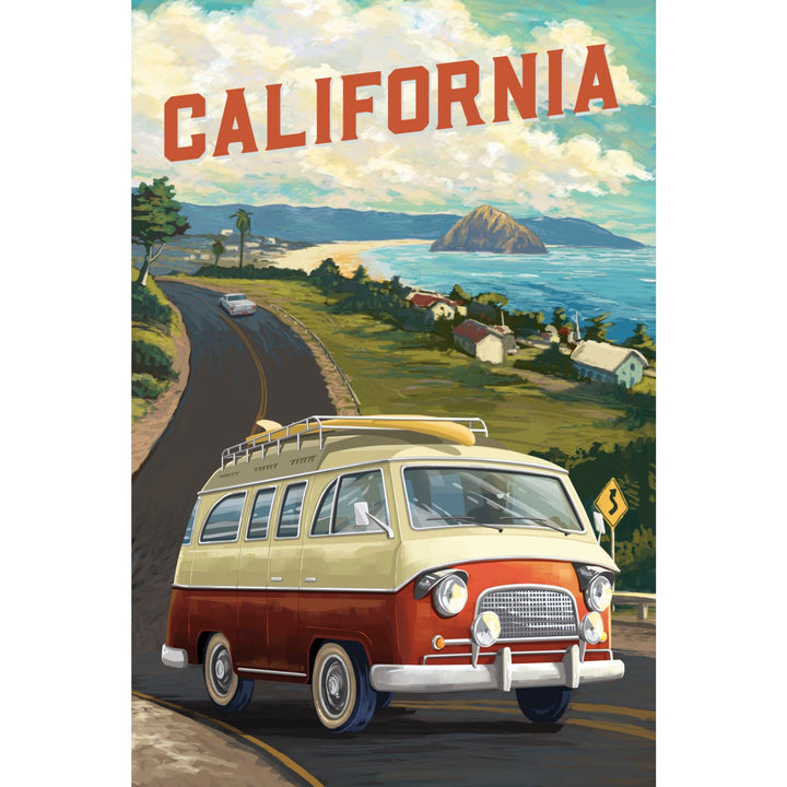 California, Camper Van, Ocean, Stretched Canvas Canvas Lantern Press 