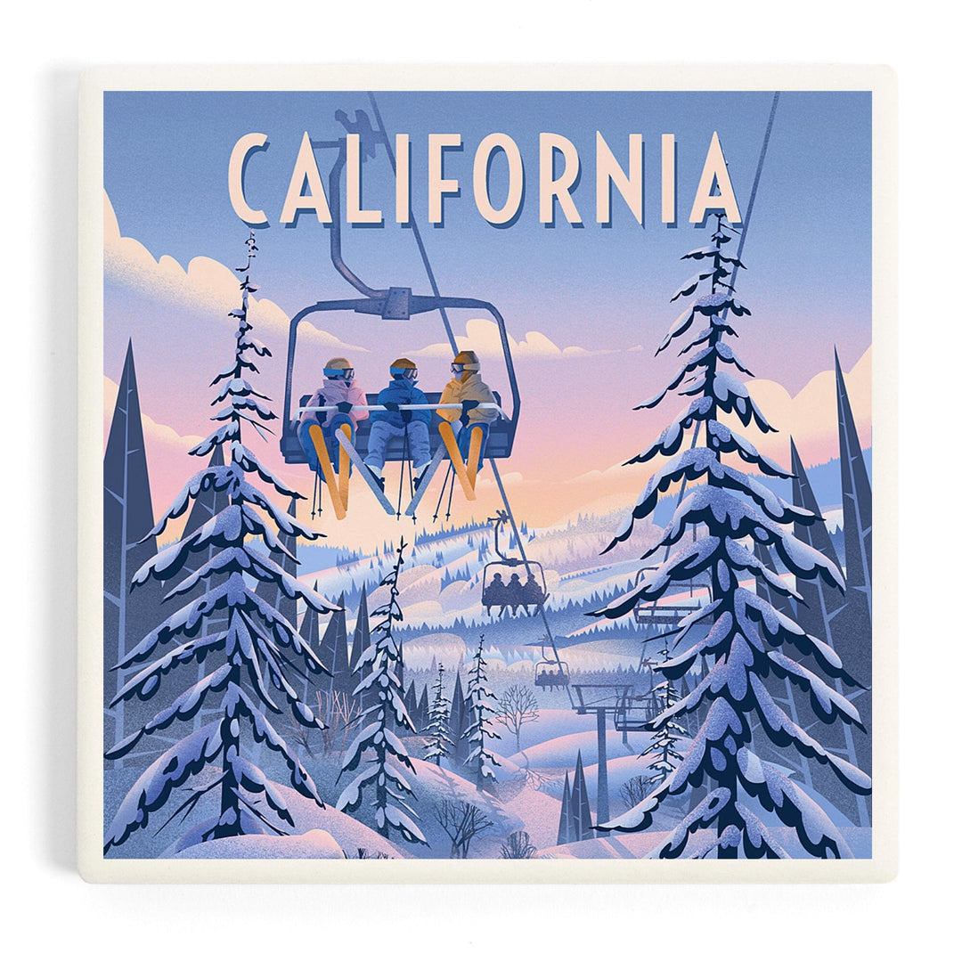 California, Chill on the Uphill, Ski Lift, Coasters Coasters Lantern Press Coaster 
