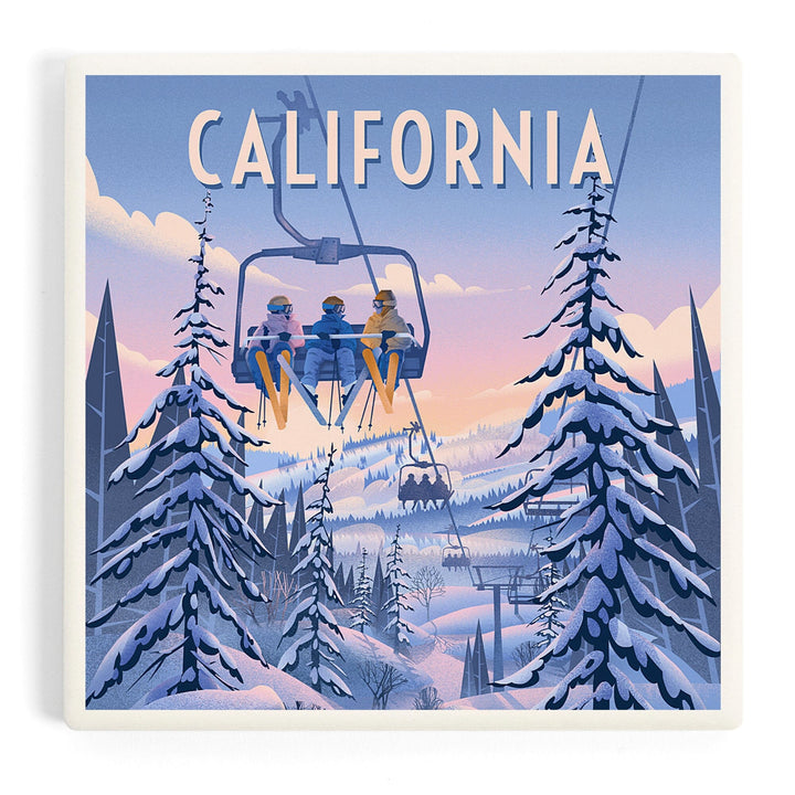 California, Chill on the Uphill, Ski Lift, Coasters Coasters Lantern Press Coaster 