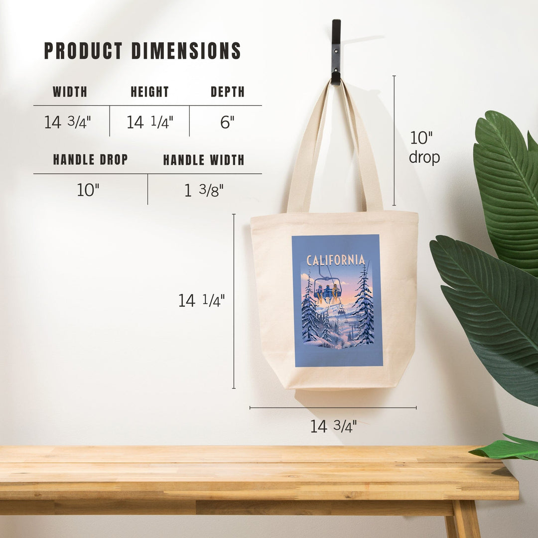 California, Chill on the Uphill, Ski Lift, Contour, Tote Bag Totes Lantern Press 