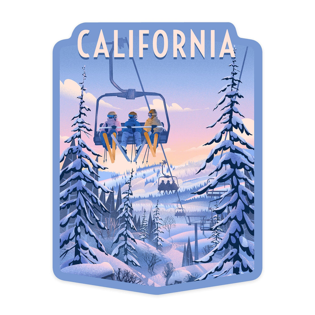 California, Chill on the Uphill, Ski Lift, Contour, Vinyl Sticker Sticker Lantern Press 