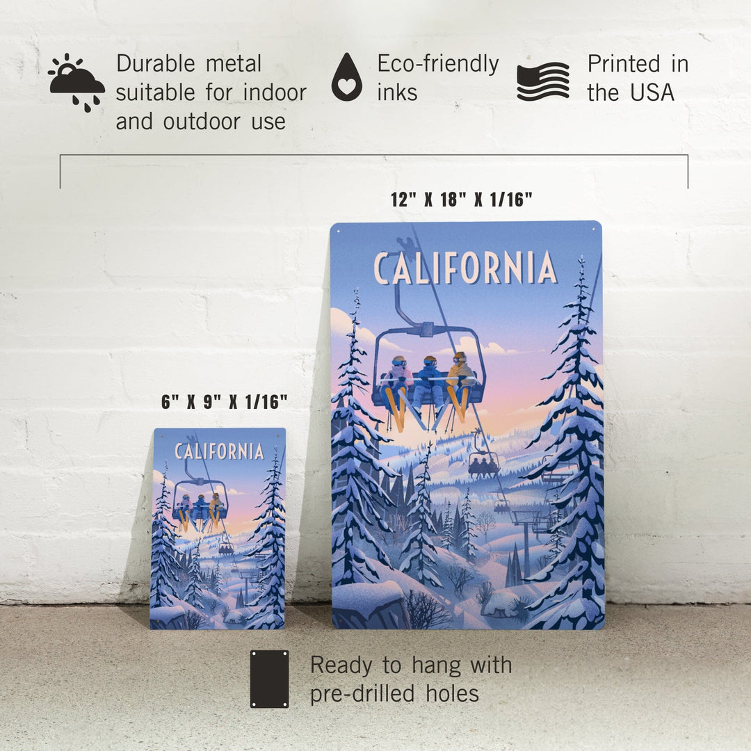 California, Chill on the Uphill, Ski Lift, Metal Signs Metal Lantern Press 