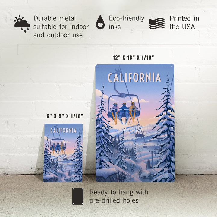 California, Chill on the Uphill, Ski Lift, Metal Signs Metal Lantern Press 