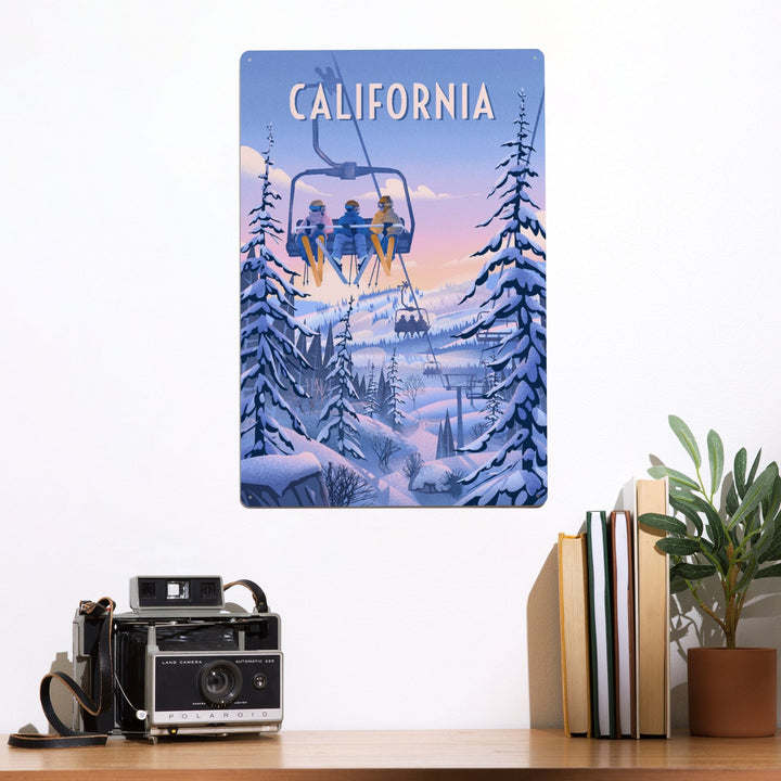 California, Chill on the Uphill, Ski Lift, Metal Signs Metal Lantern Press 