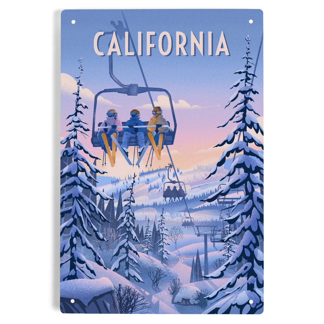 California, Chill on the Uphill, Ski Lift, Metal Signs Metal Lantern Press 