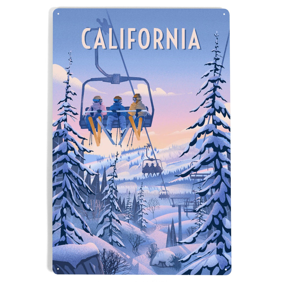 California, Chill on the Uphill, Ski Lift, Metal Signs Metal Lantern Press 