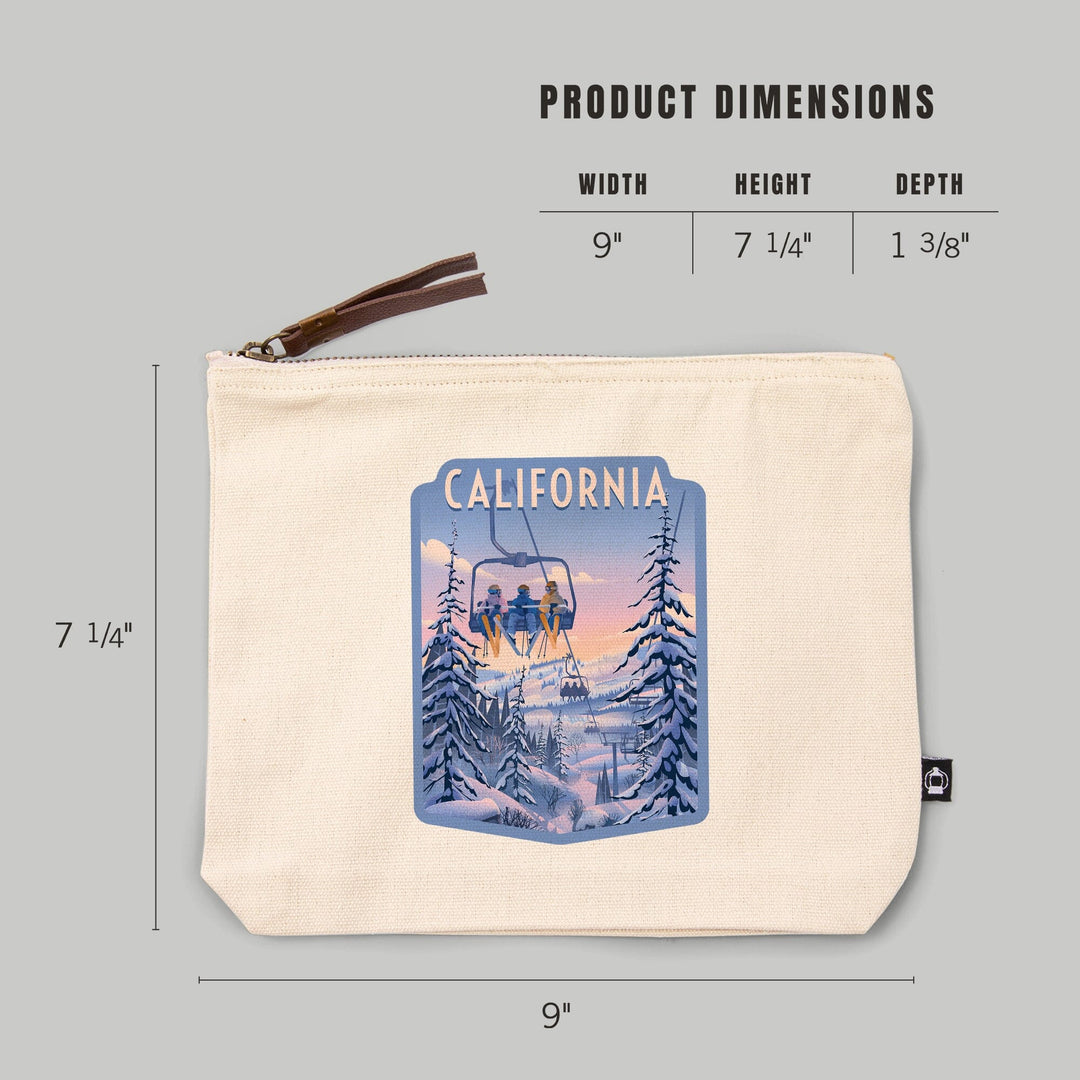 California, Chill on the Uphill, Ski Lift,, Organic Cotton Zipper Pouch, Go Bag Totes Lantern Press 