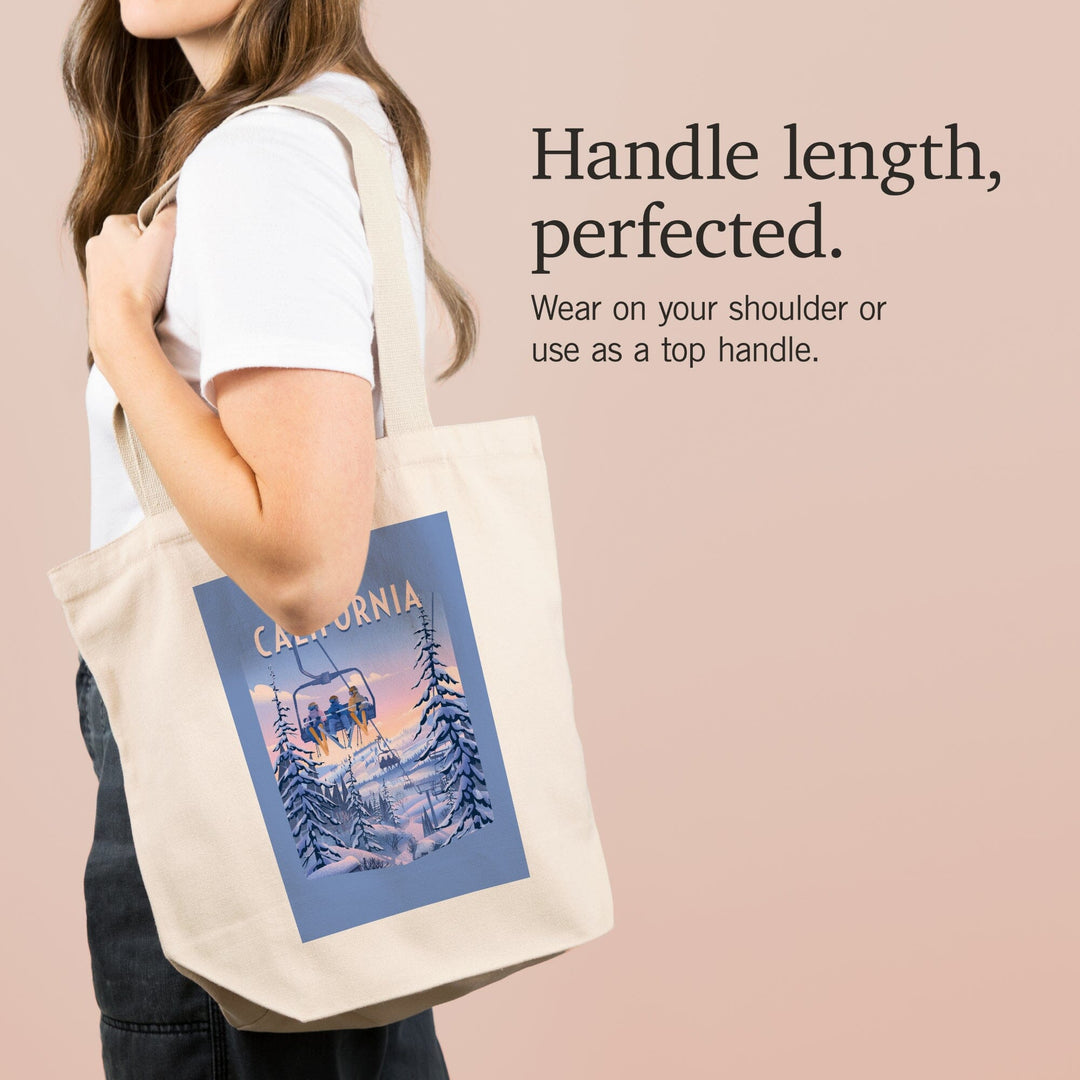 California, Chill on the Uphill, Ski Lift,, Tote Bag Totes Lantern Press 
