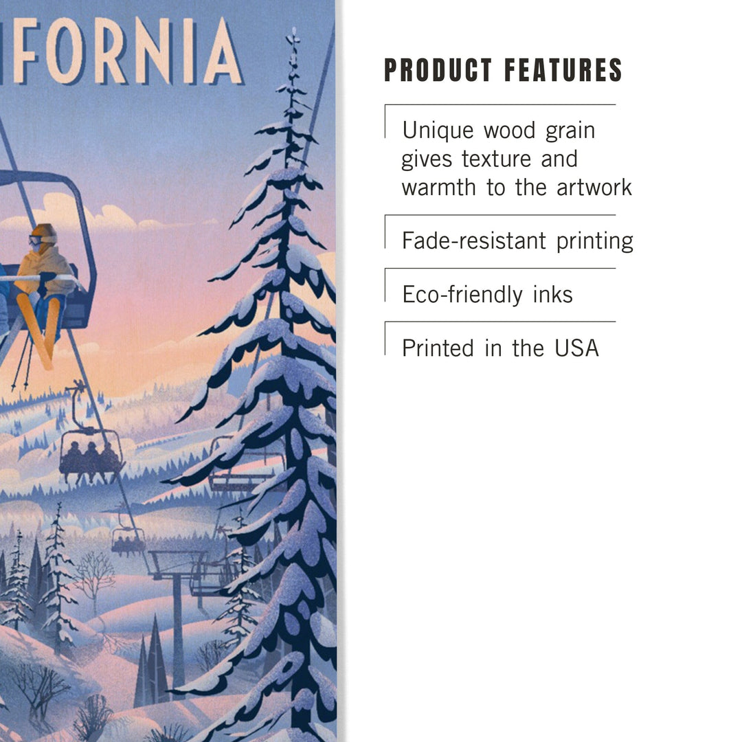 California, Chill on the Uphill, Ski Lift, Wood Signs and Postcards Wood Lantern Press 