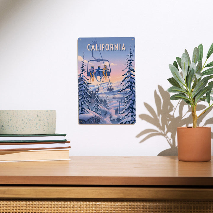 California, Chill on the Uphill, Ski Lift, Wood Signs and Postcards Wood Lantern Press 