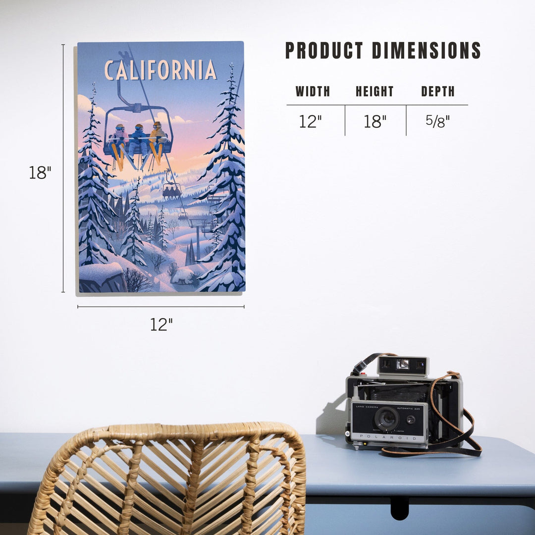 California, Chill on the Uphill, Ski Lift, Wood Signs and Postcards Wood Lantern Press 