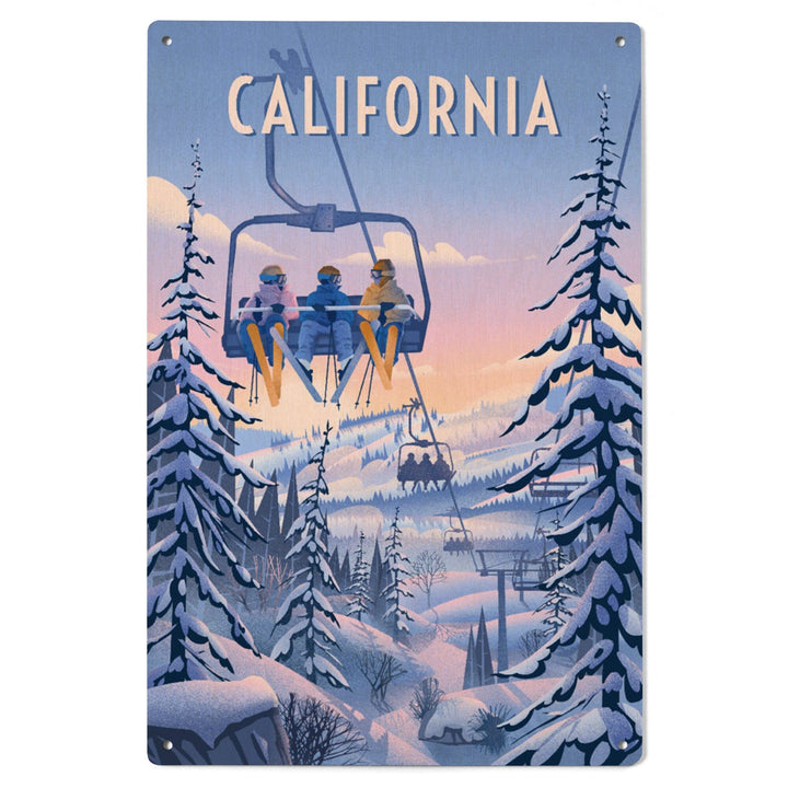 California, Chill on the Uphill, Ski Lift, Wood Signs and Postcards Wood Lantern Press 