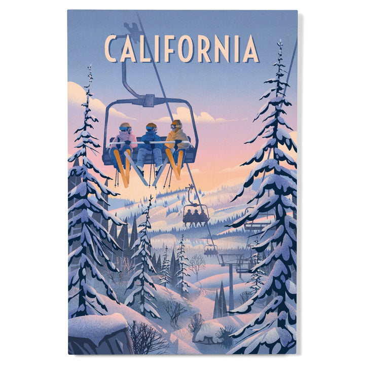 California, Chill on the Uphill, Ski Lift, Wood Signs and Postcards Wood Lantern Press 