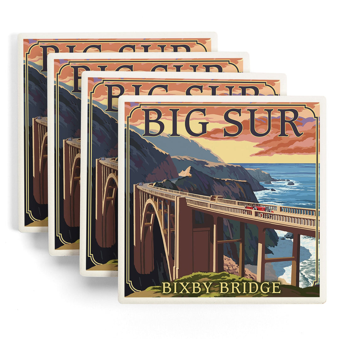 California Coast, Bixby Bridge, Lantern Press Artwork, Coaster Set - Lantern Press