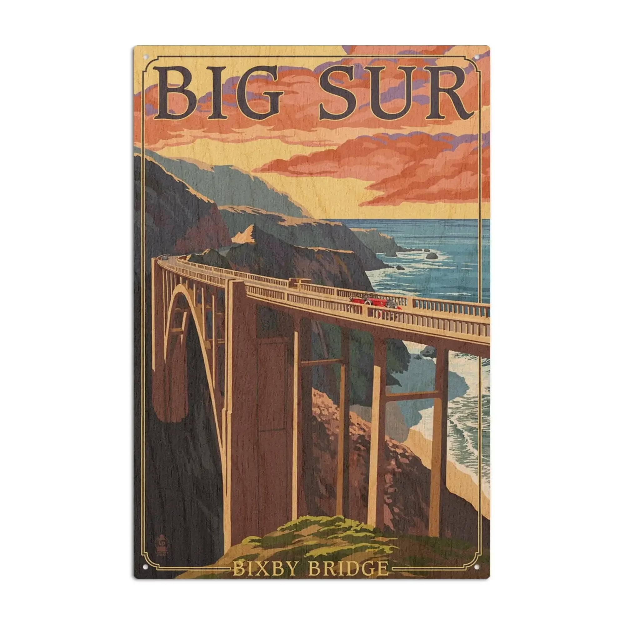 California Coast, Bixby Bridge, Lantern Press Artwork, Wood Signs and