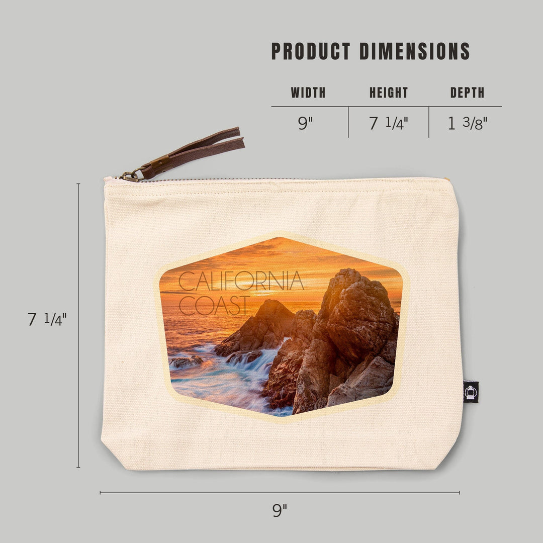California Coast, Rocks and Sunset, Photography,, Organic Cotton Zipper Pouch, Go Bag Totes Lantern Press 