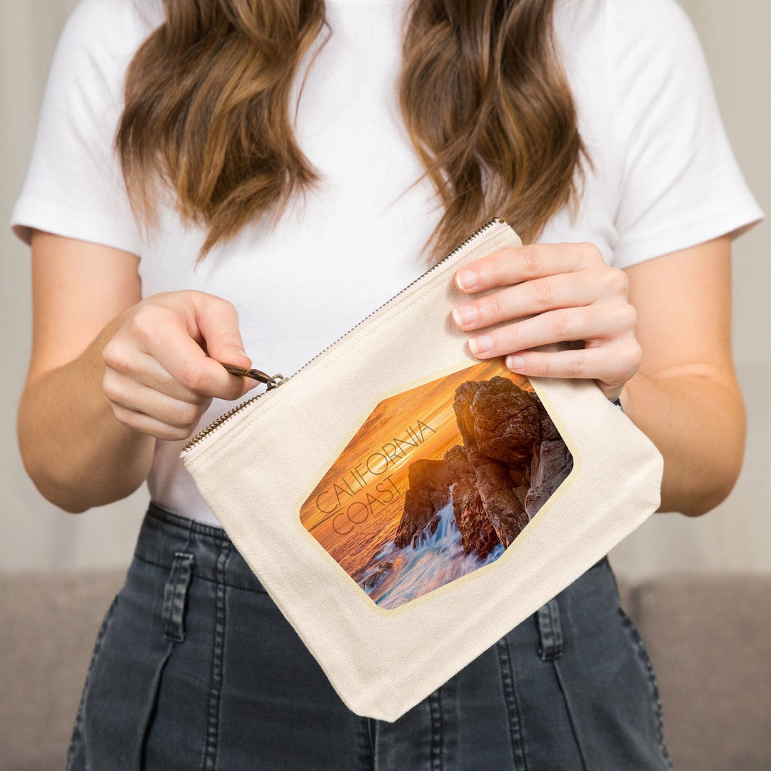 California Coast, Rocks and Sunset, Photography,, Organic Cotton Zipper Pouch, Go Bag Totes Lantern Press 