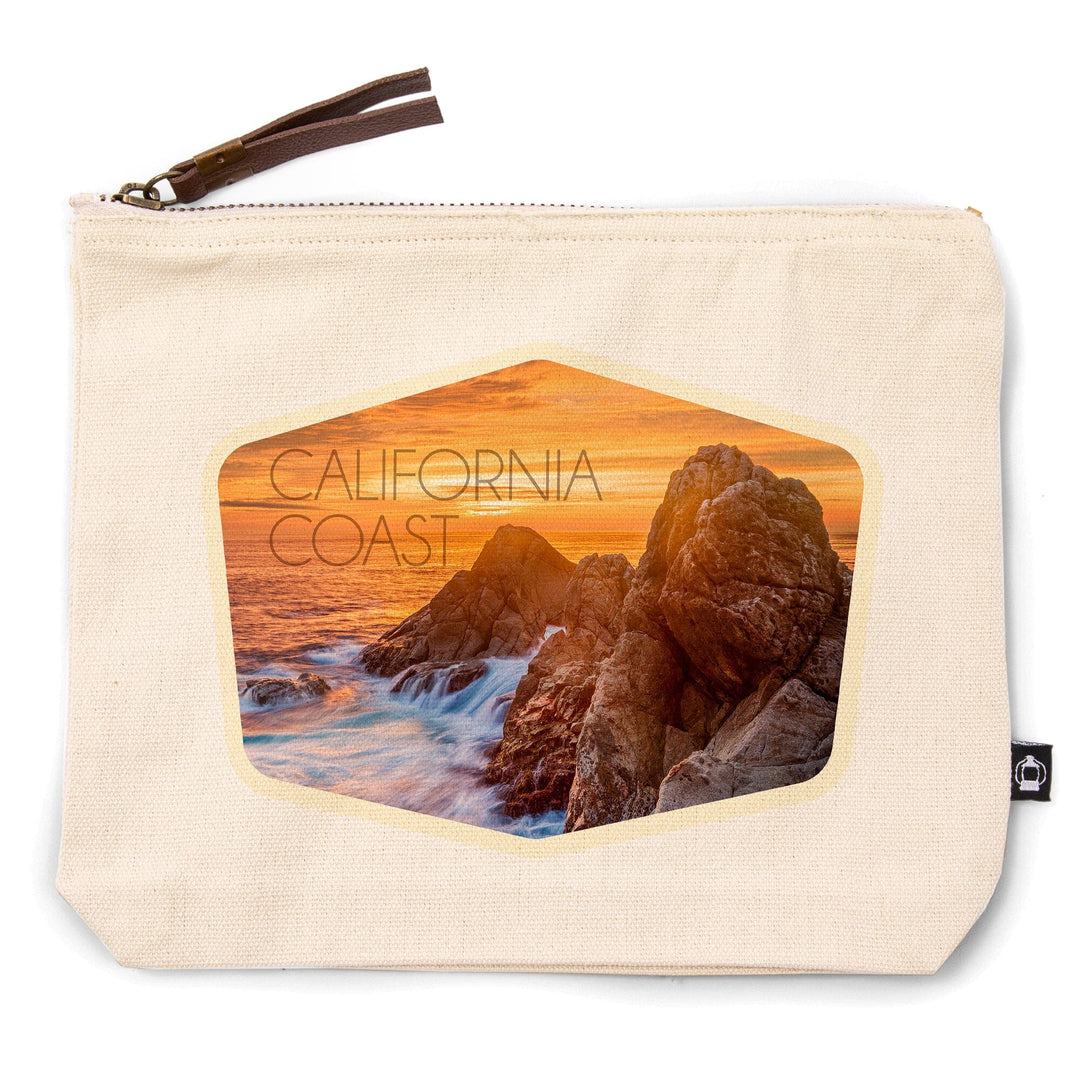 California Coast, Rocks and Sunset, Photography,, Organic Cotton Zipper Pouch, Go Bag Totes Lantern Press 