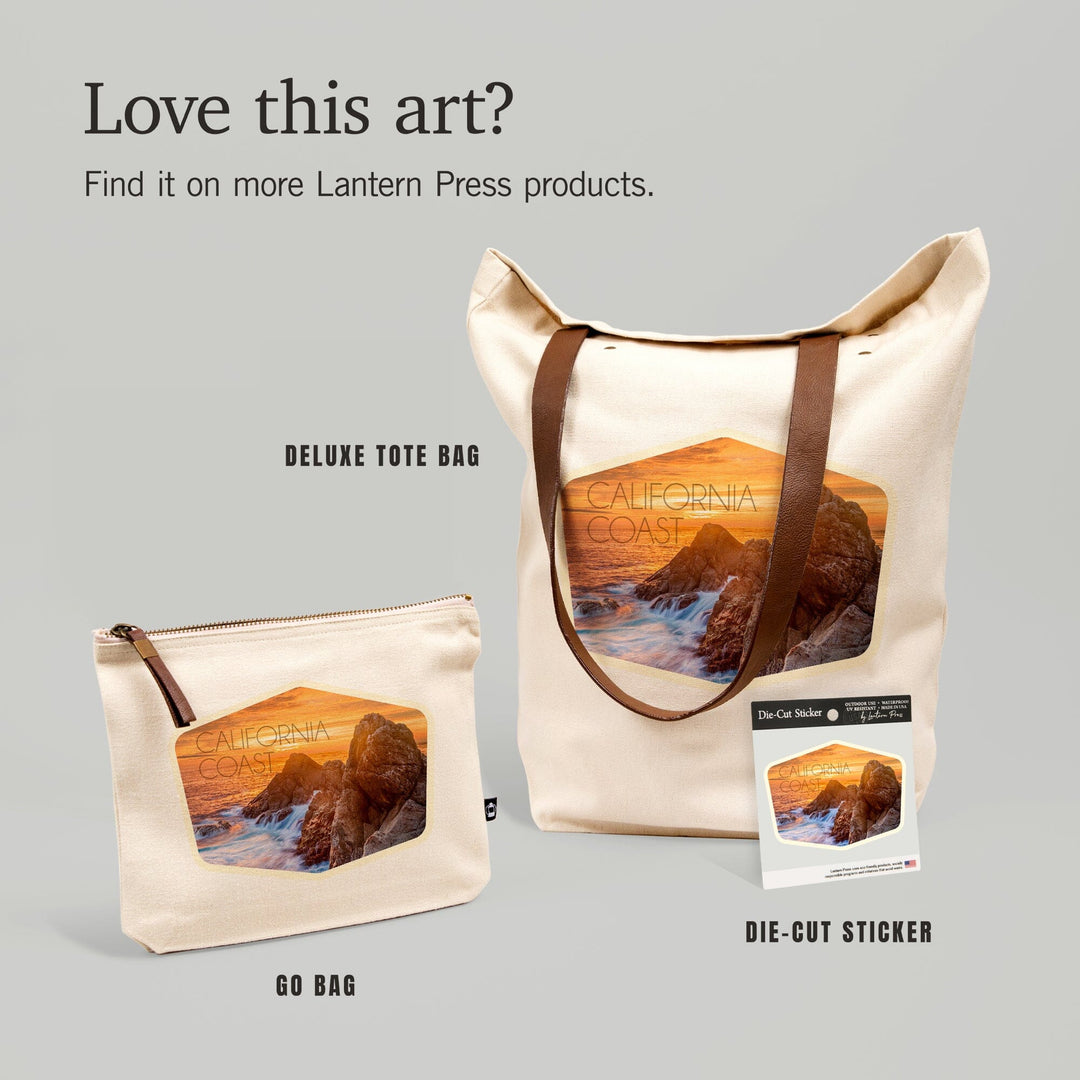 California Coast, Rocks and Sunset, Photography,, Organic Cotton Zipper Pouch, Go Bag Totes Lantern Press 