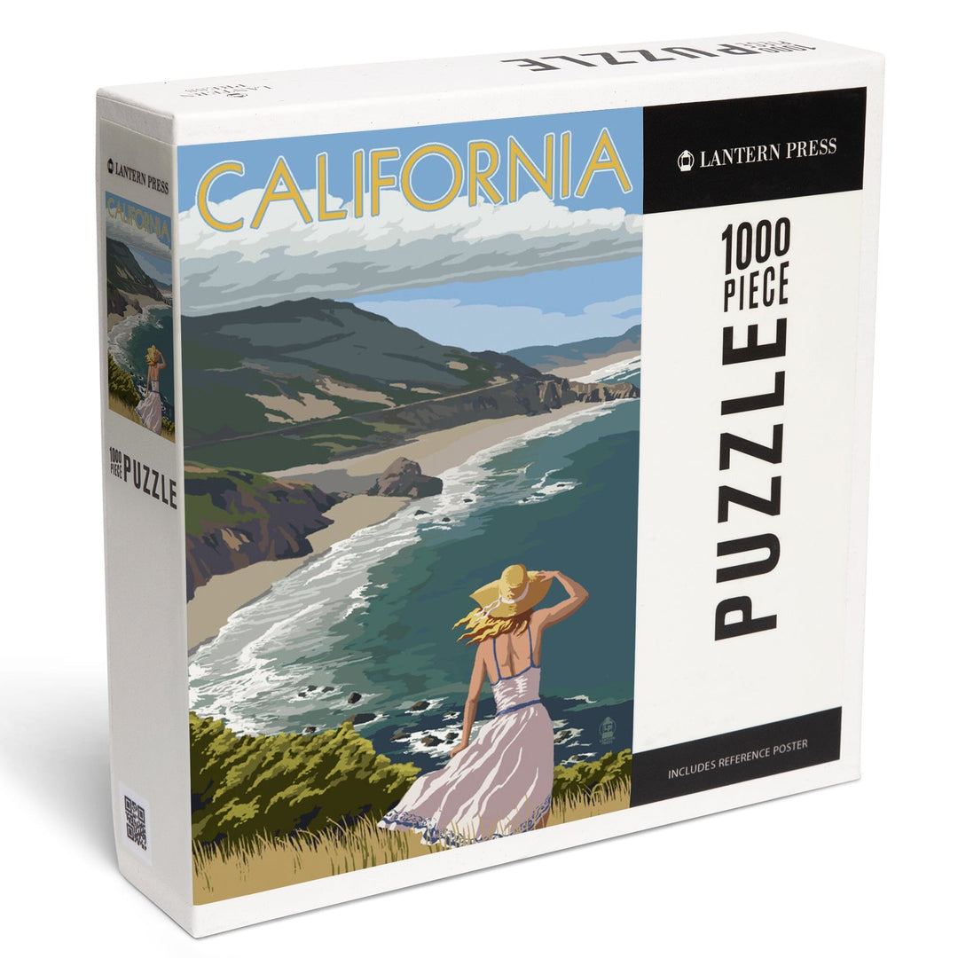 California, Coast Scene, Woman in Hat, Jigsaw Puzzle Puzzle Lantern Press 