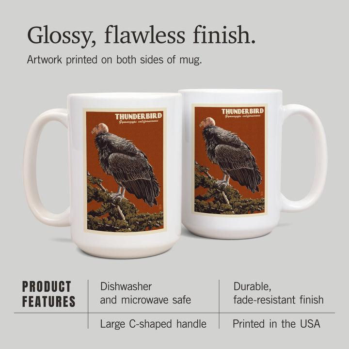 California Condor, Letterpress, Lantern Press Poster, Ceramic Mug Mugs Lantern Press 