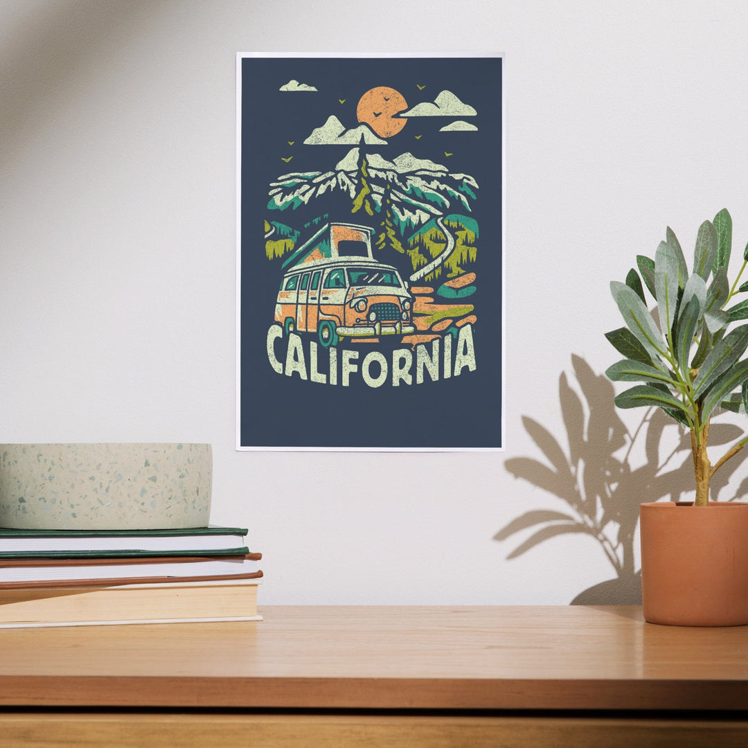 California, Distressed, Camper Van in the Mountains, Art & Giclee Prints Art Lantern Press 