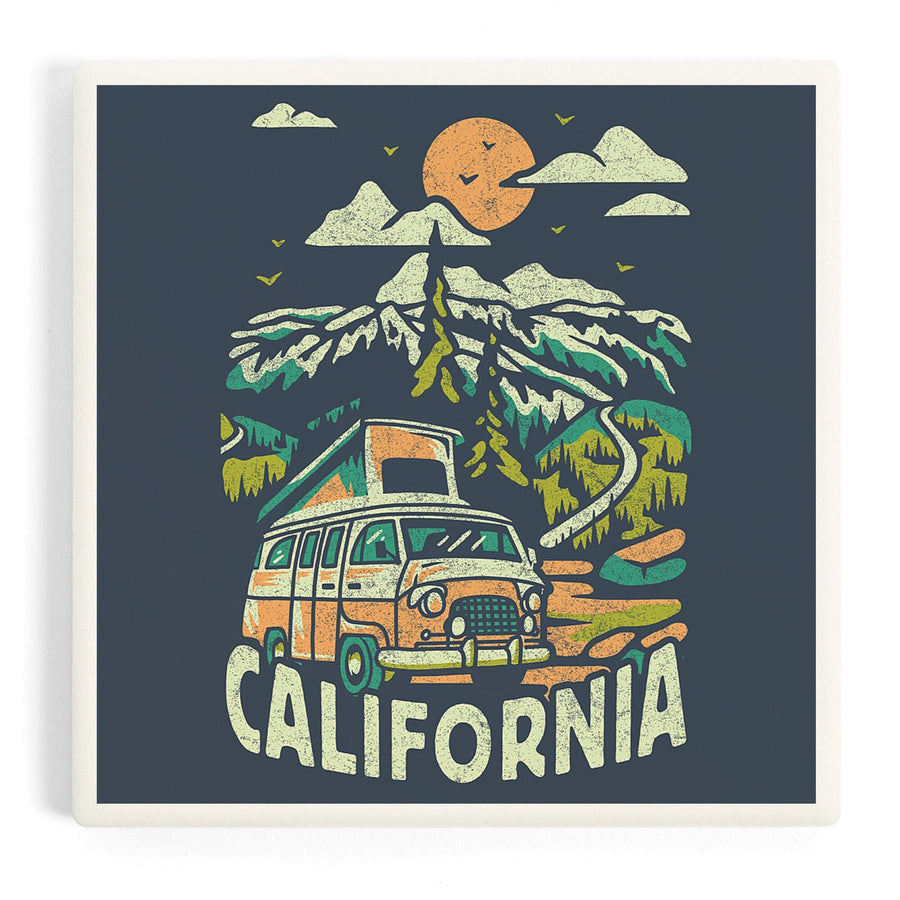 California, Distressed, Camper Van in the Mountains, Coasters Coasters Lantern Press 