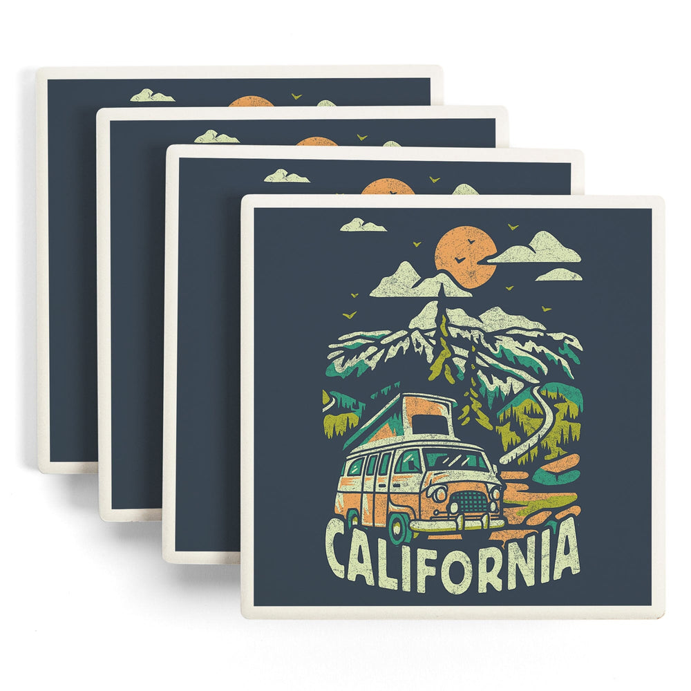 California, Distressed, Camper Van in the Mountains, Coasters Coasters Lantern Press 