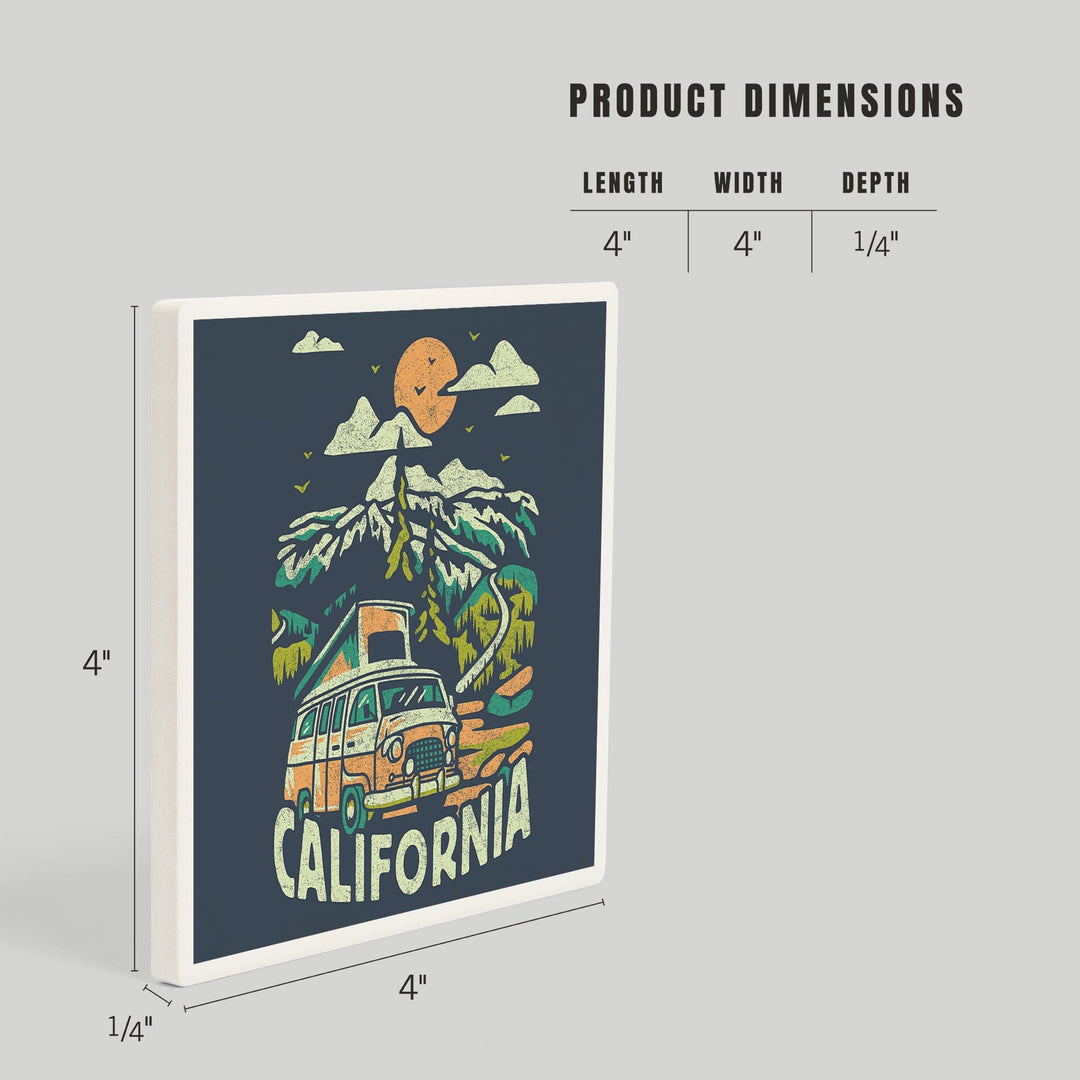 California, Distressed, Camper Van in the Mountains, Coasters Coasters Lantern Press 