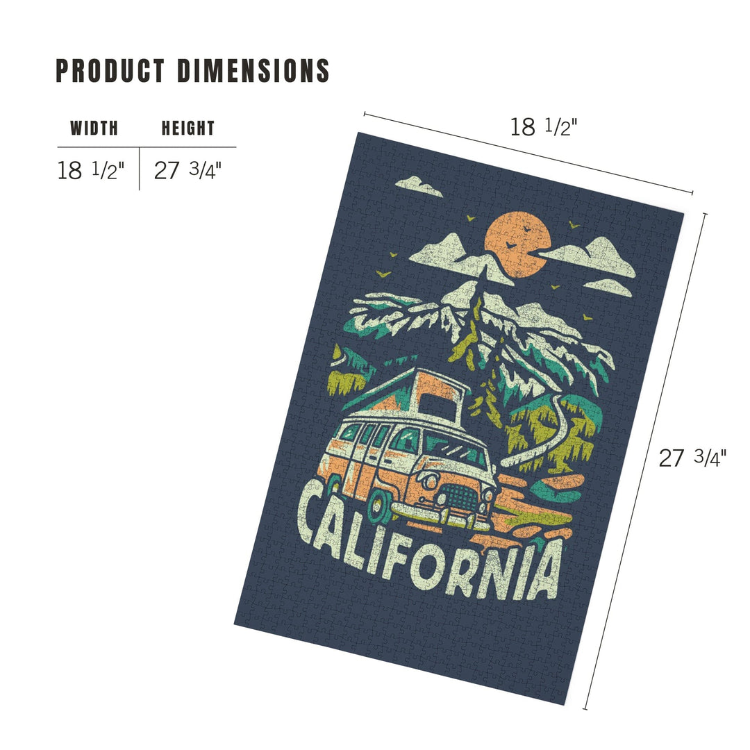 California, Distressed, Camper Van in the Mountains, Jigsaw Puzzle Puzzle Lantern Press 