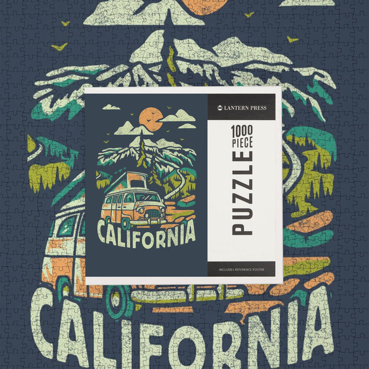 California, Distressed, Camper Van in the Mountains, Jigsaw Puzzle Puzzle Lantern Press 
