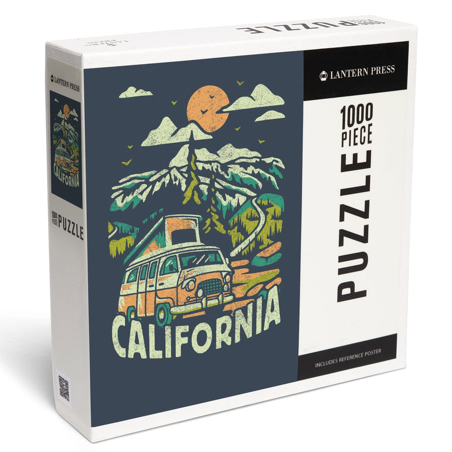 California, Distressed, Camper Van in the Mountains, Jigsaw Puzzle Puzzle Lantern Press 