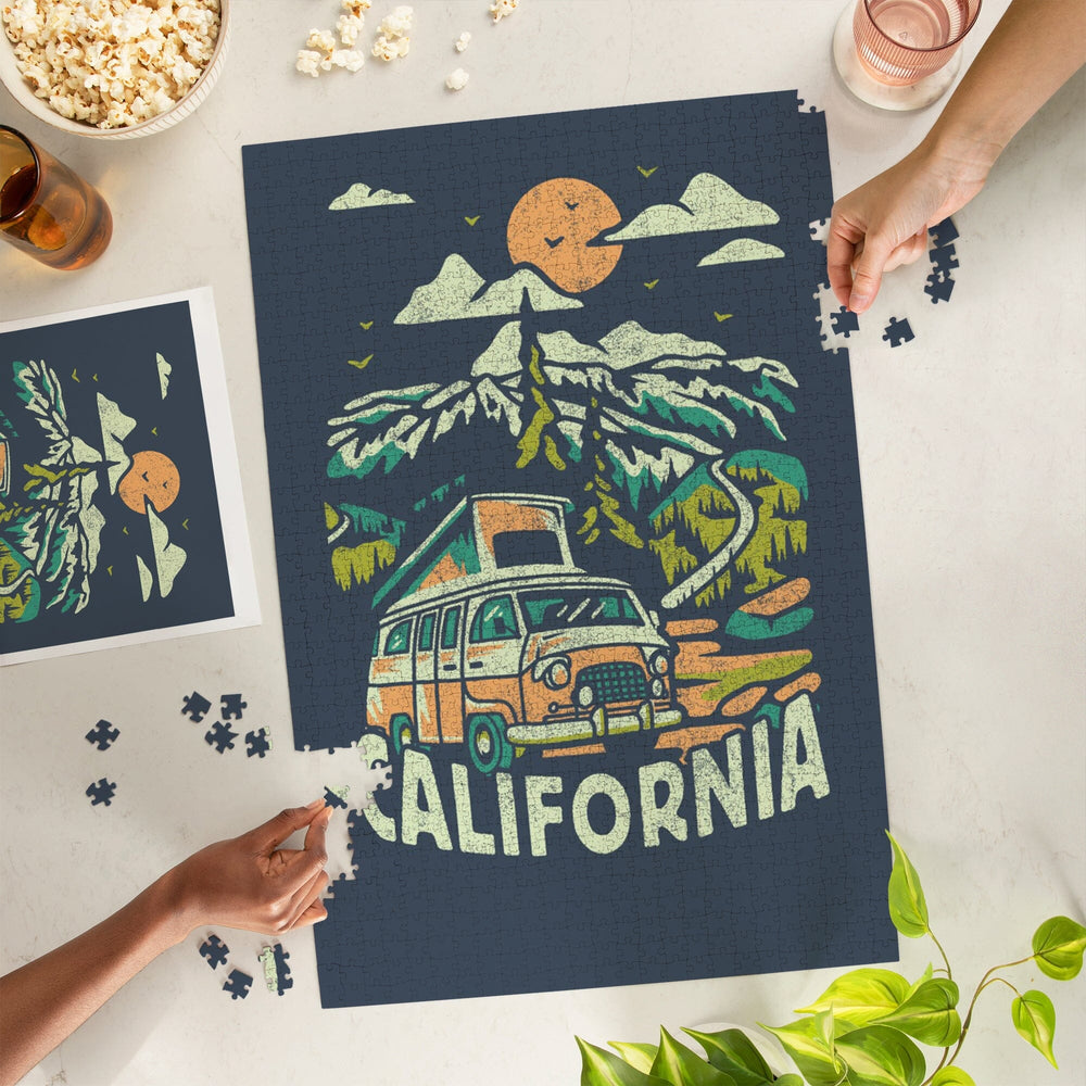 California, Distressed, Camper Van in the Mountains, Jigsaw Puzzle Puzzle Lantern Press 