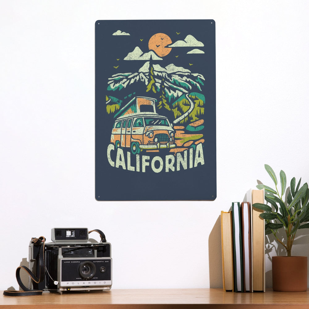 California, Distressed, Camper Van in the Mountains, Metal Signs Metal Lantern Press 