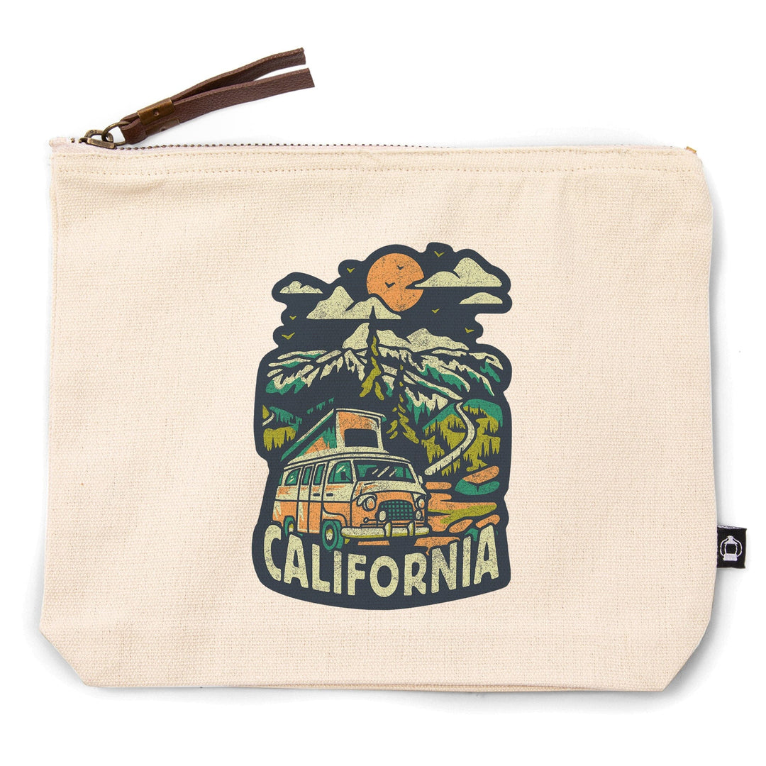 California, Distressed, Camper Van in the Mountains,, Organic Cotton Zipper Pouch, Go Bag Totes Lantern Press 