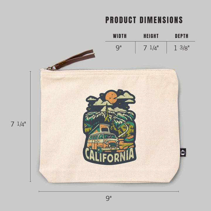 California, Distressed, Camper Van in the Mountains,, Organic Cotton Zipper Pouch, Go Bag Totes Lantern Press 