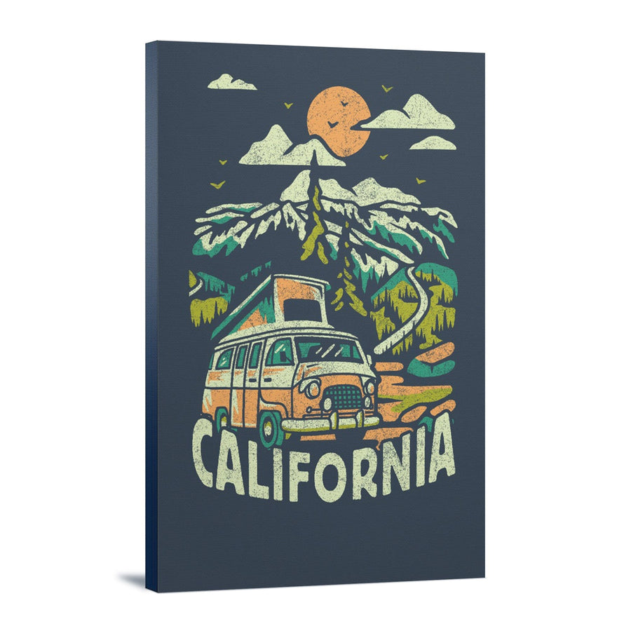 California, Distressed, Camper Van in the Mountains, Stretched Canvas Canvas Lantern Press 