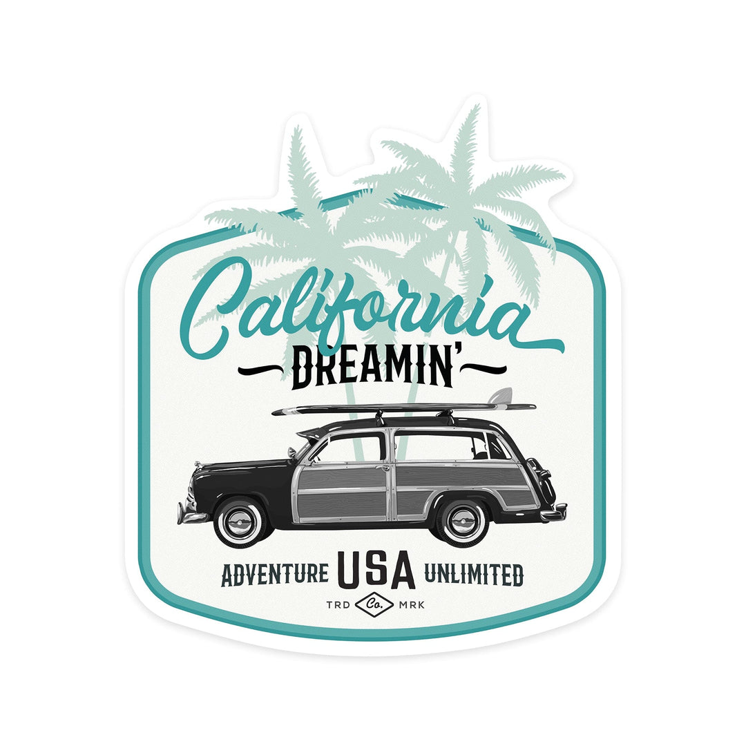 California Dreamin', Woody & Palm, Contour, Lantern Press Artwork, Vinyl Sticker - Lantern Press