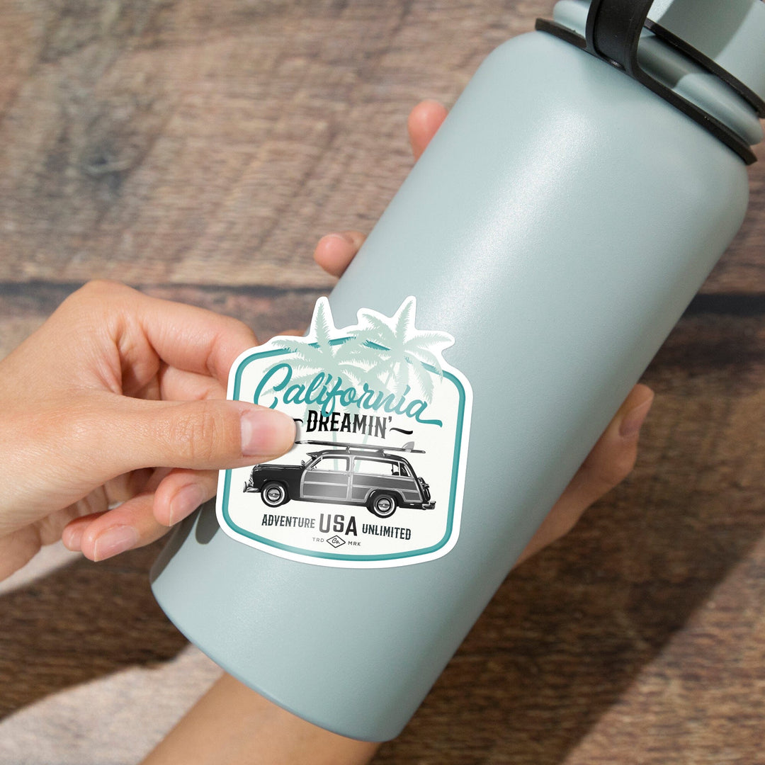 California Dreamin', Woody & Palm, Contour, Lantern Press Artwork, Vinyl Sticker - Lantern Press