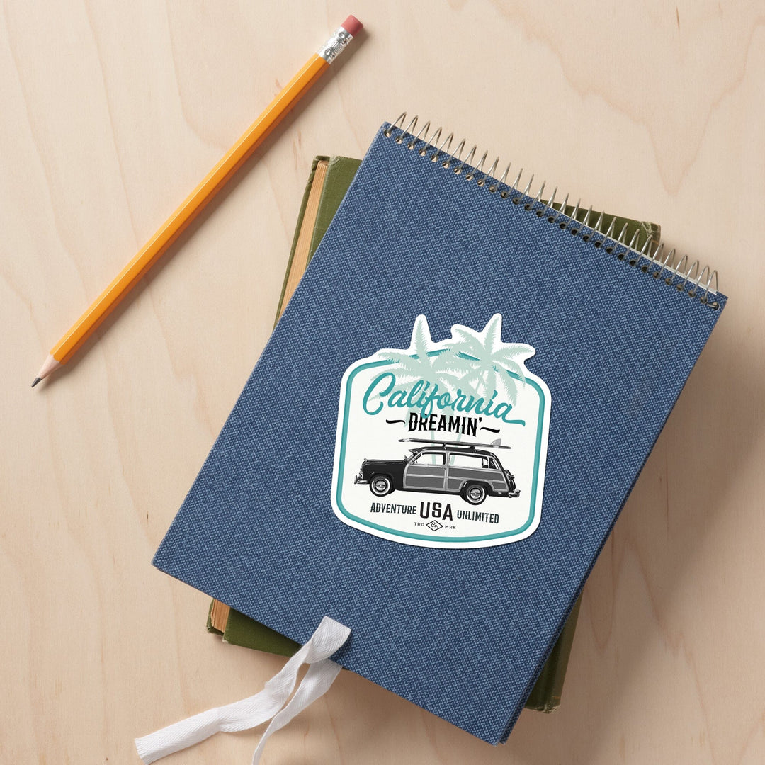 California Dreamin', Woody & Palm, Contour, Lantern Press Artwork, Vinyl Sticker - Lantern Press