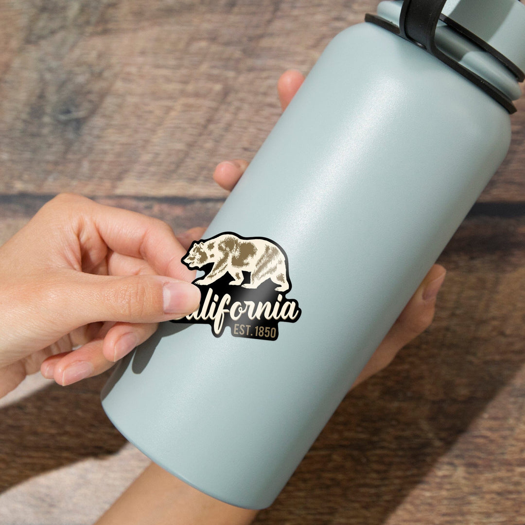 California, Est 1850, Bear Outline, Contour, Vinyl Sticker - Lantern Press