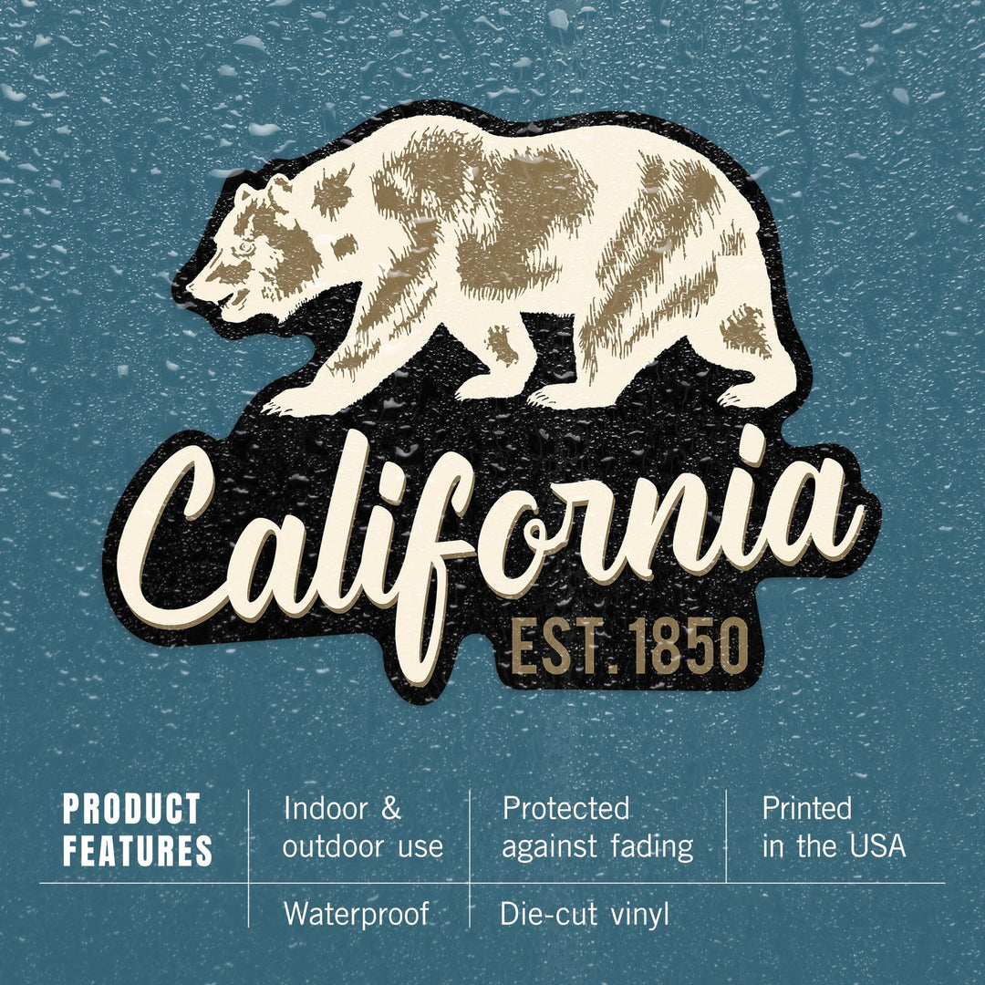 California, Est 1850, Bear Outline, Contour, Vinyl Sticker - Lantern Press