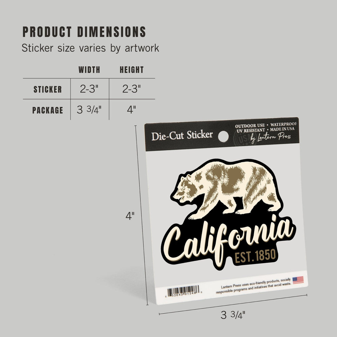 California, Est 1850, Bear Outline, Contour, Vinyl Sticker - Lantern Press