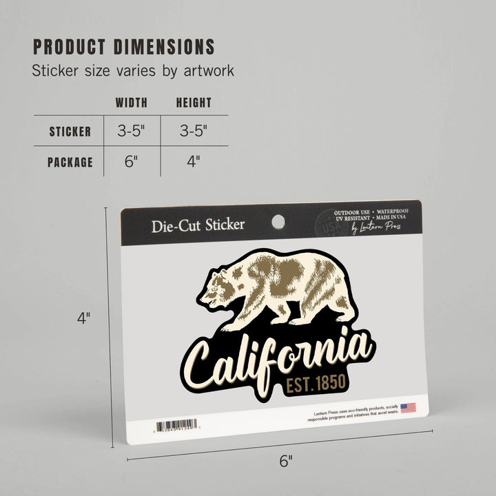 California, Est 1850, Bear Outline, Contour, Vinyl Sticker - Lantern Press