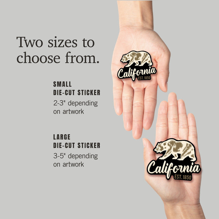 California, Est 1850, Bear Outline, Contour, Vinyl Sticker - Lantern Press