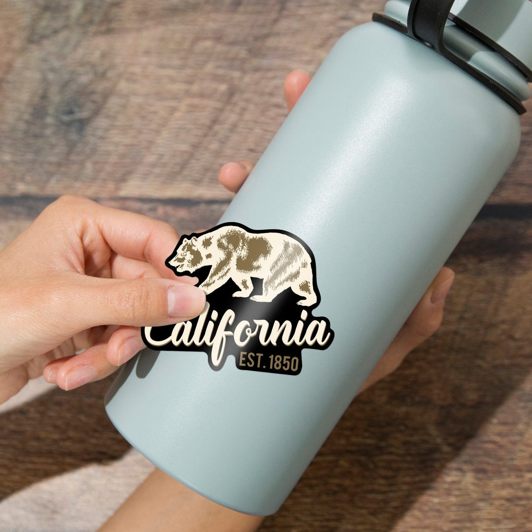 California, Est 1850, Bear Outline, Contour, Vinyl Sticker - Lantern Press