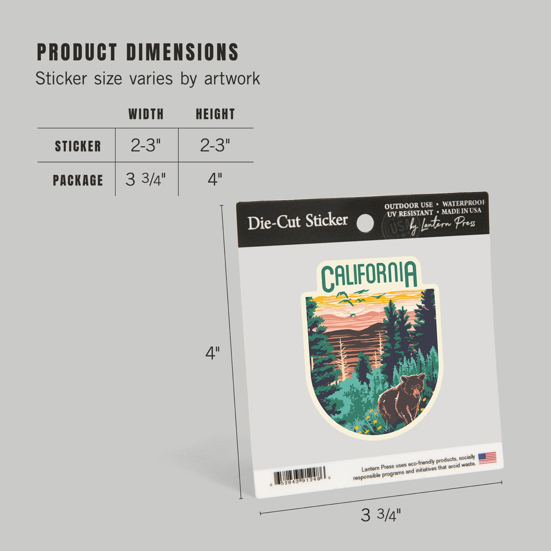 California, Explorer Series, Bear, Contour, Vinyl Sticker Sticker Lantern Press 
