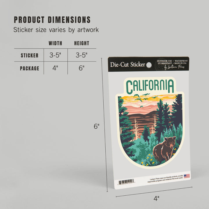 California, Explorer Series, Bear, Contour, Vinyl Sticker Sticker Lantern Press 