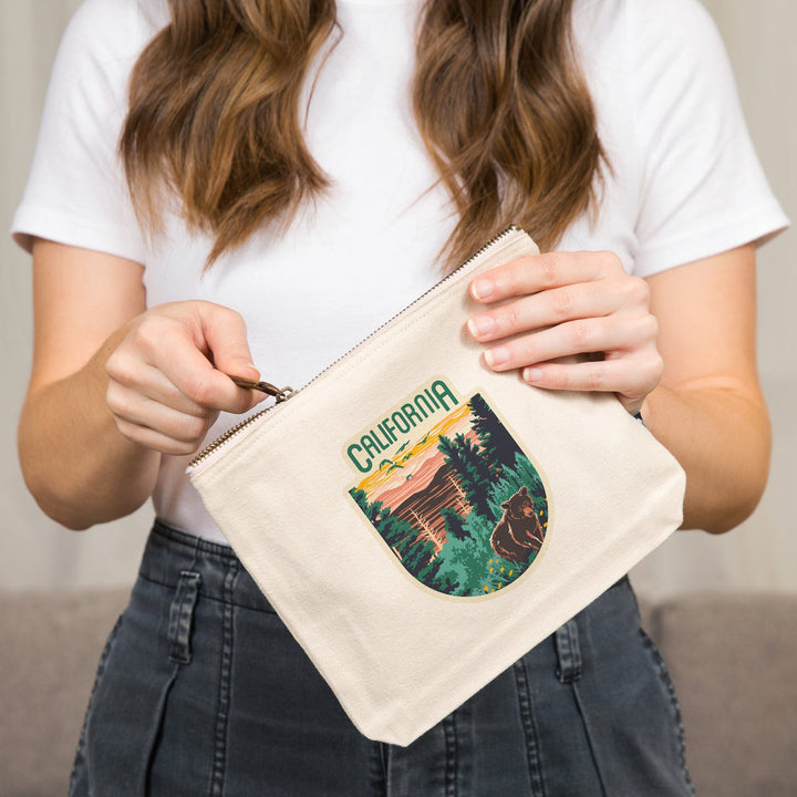 California, Explorer Series, Bear,, Organic Cotton Zipper Pouch, Go Bag Totes Lantern Press 