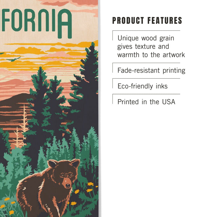 California, Explorer Series, Bear, Wood Signs and Postcards Wood Lantern Press 